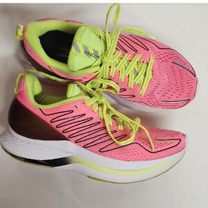 Saucony Women’s Endorphin Shift Pink & Neon Yellow Athletic Running Shoes